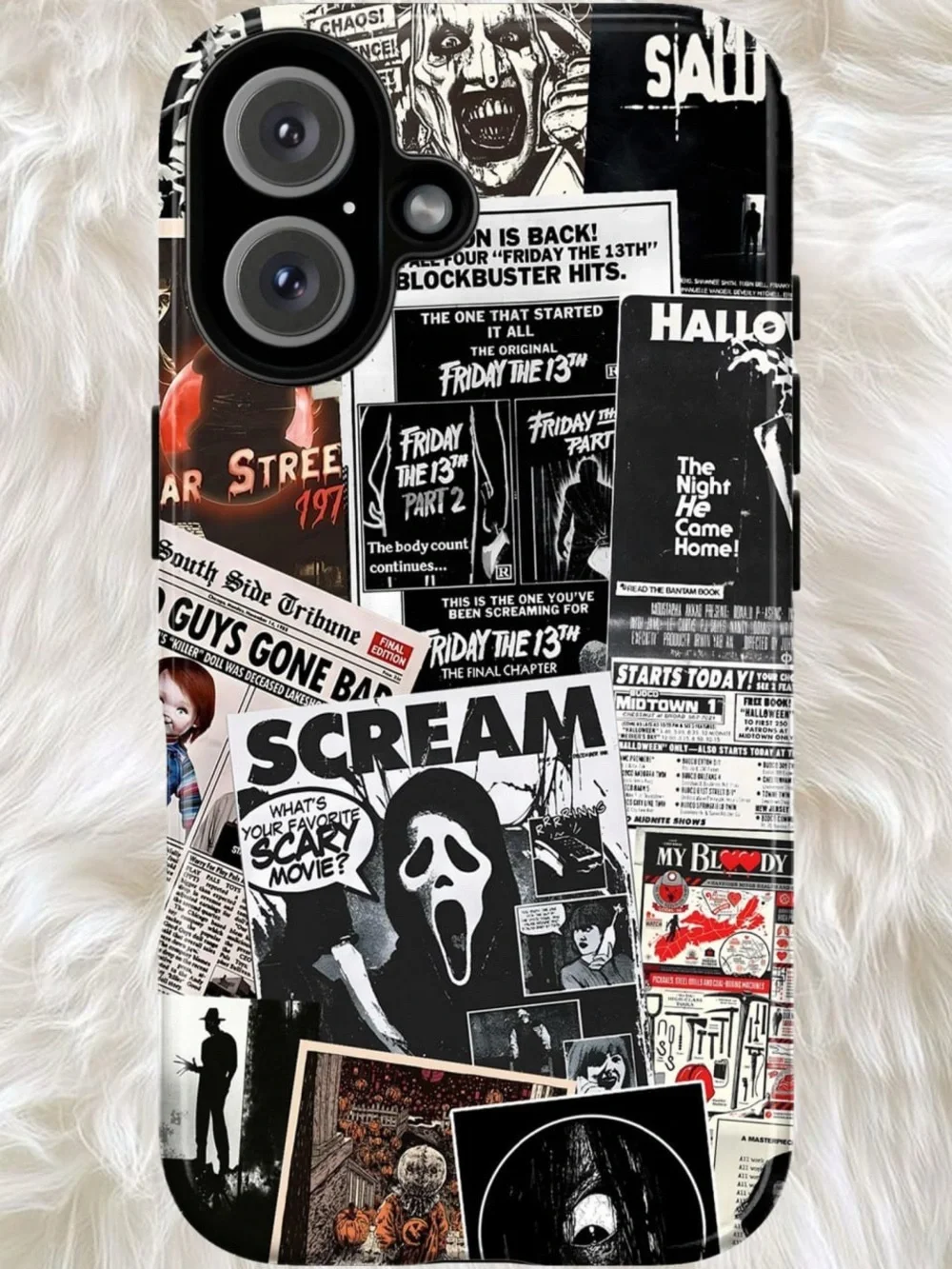 Horror Movie Halloween Collage Black & White Phone Case